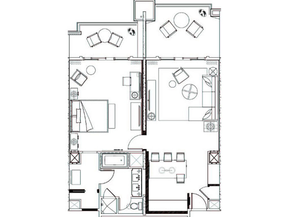 Residential Suite mit 1 Schlafzimmer - Grundriss