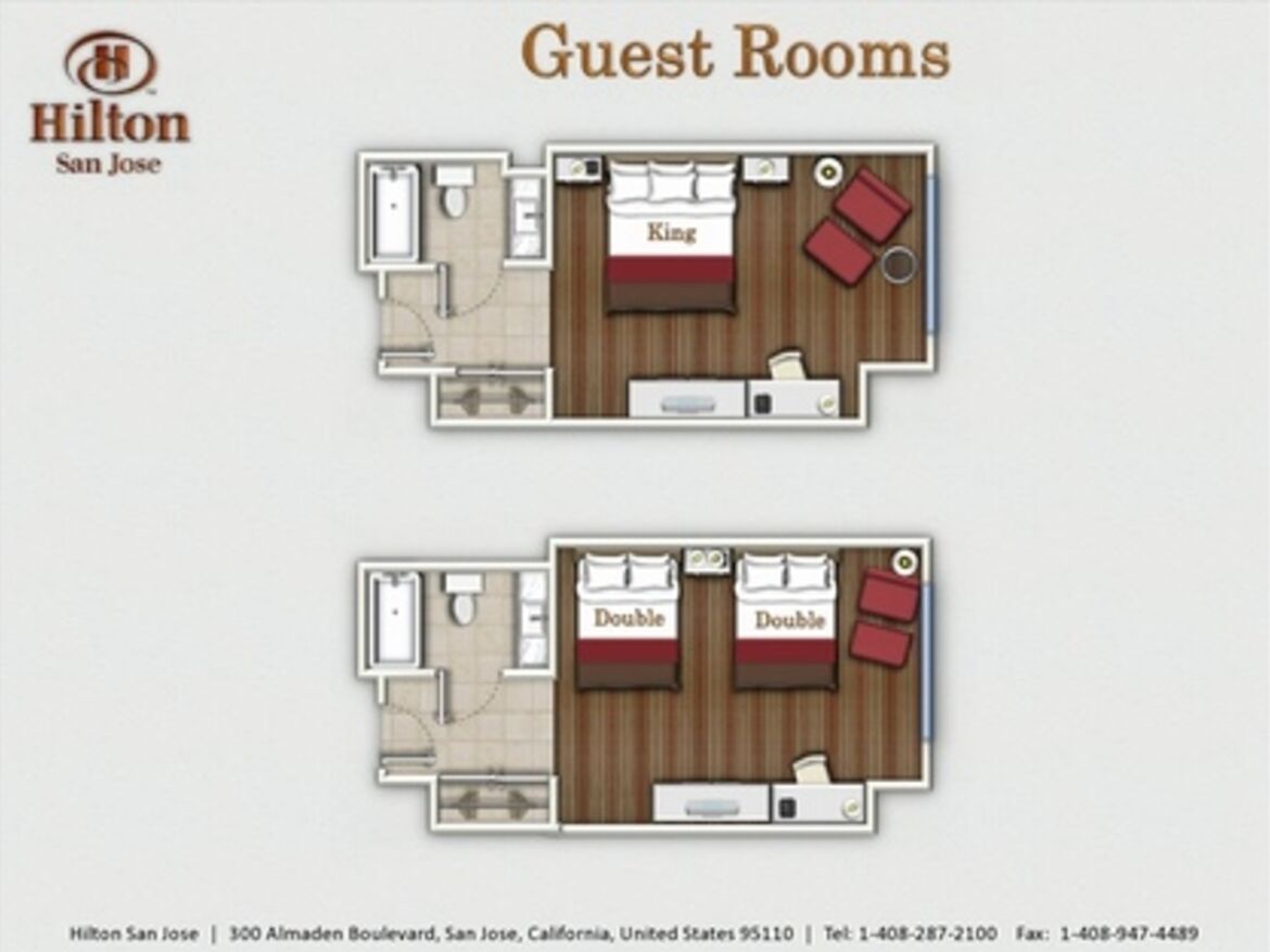 Grundriss - Zimmer mit King-Size und Doppelbetten