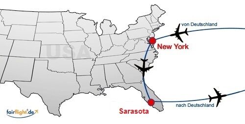 NewYork Sarasota Reise Map