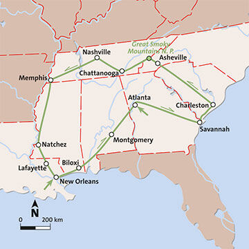 Reiseverlauf Mietwagenreise Historischer Süden